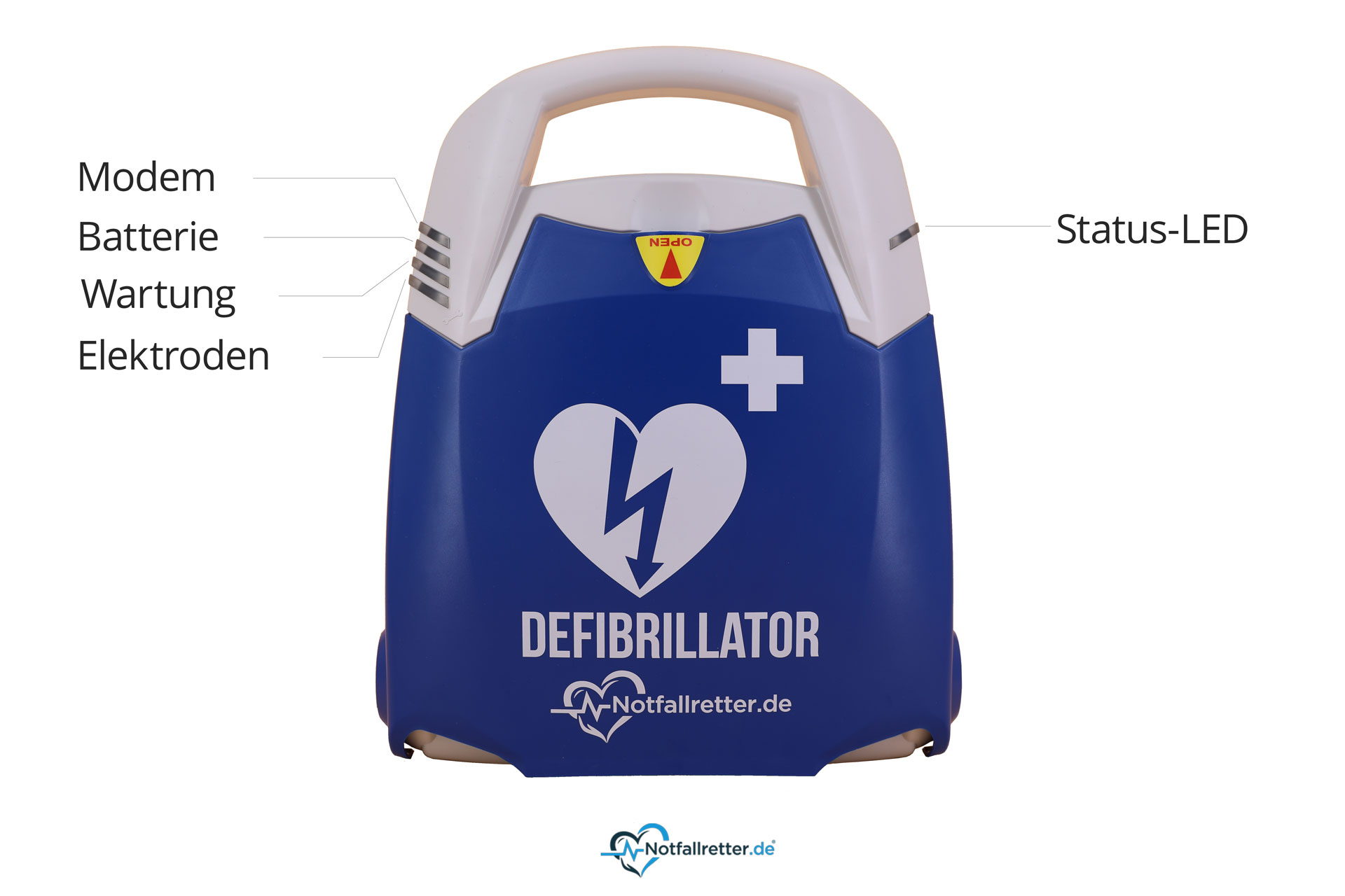 Notfallretter.de® Defibrillator AED Basic mit halbautom. Auslösung, Autostart, AED-Set, Vollausstattung, 10 J. Garantie