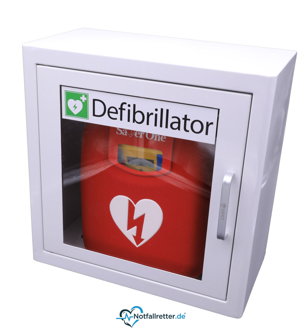 Metall-Wandschrank ohne Alarm für Defibrillator AED mit Kunststoffschauglas und Alugriff